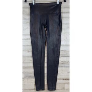 SPANX Faux Leather Leggings Womens Med Black High Rise Shaping Pull On Stretch